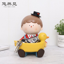 创意礼物卡通儿童房间桌面装饰化妆品首饰盒树脂玄关钥匙收纳摆件