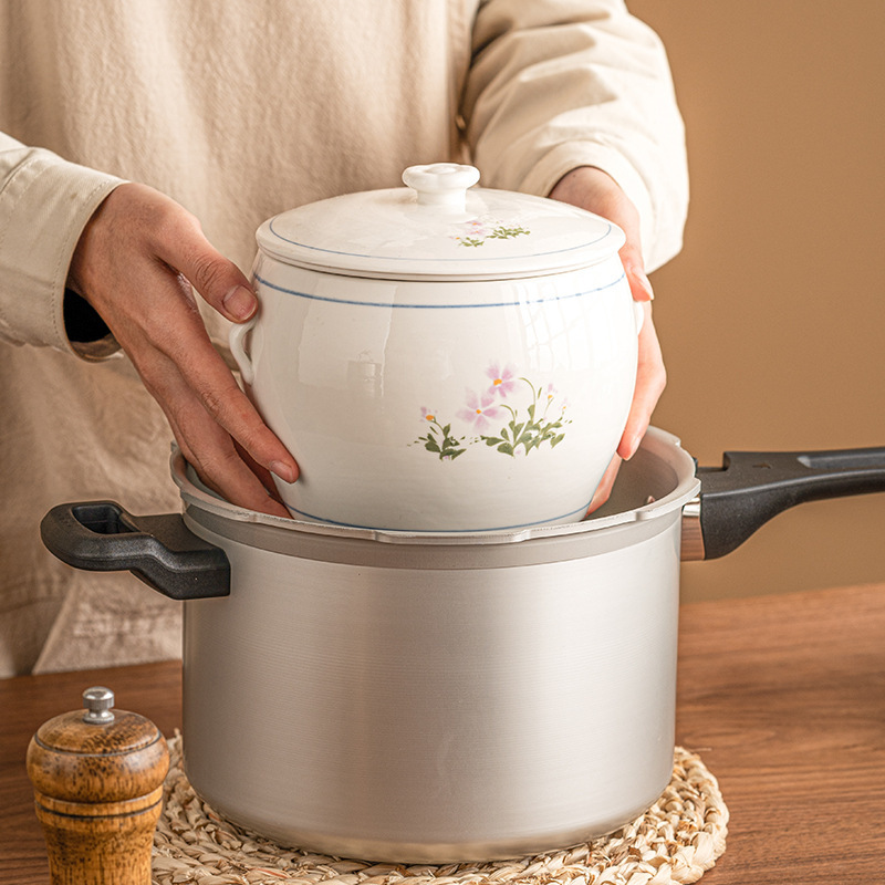 Minnan Spill Soup Stew Pot for Stew in Water Household Soup Pot with Holes in Inner Pot Ceramic Large Soup Pot Dripping Juice Small Stew Pot