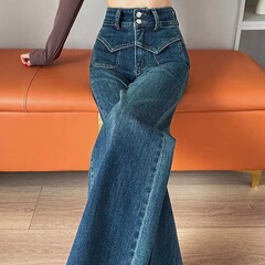 怀旧蓝直筒牛仔裤女早春2025新款高腰显瘦宽松修身秋装垂顺阔腿裤