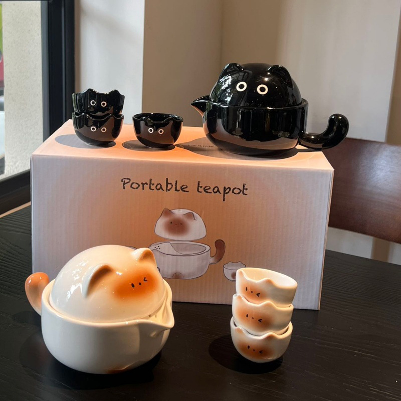 Juego de Té Portátil para Una Persona de Cerámica para Camping y Oficina