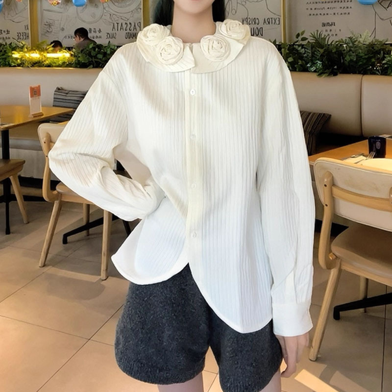 Autumn and Winter Eldest Daughter Shirt, Lace Removed, Very Ordinary! Fake Three-Piece Design Shirt 2025 New Autum Style