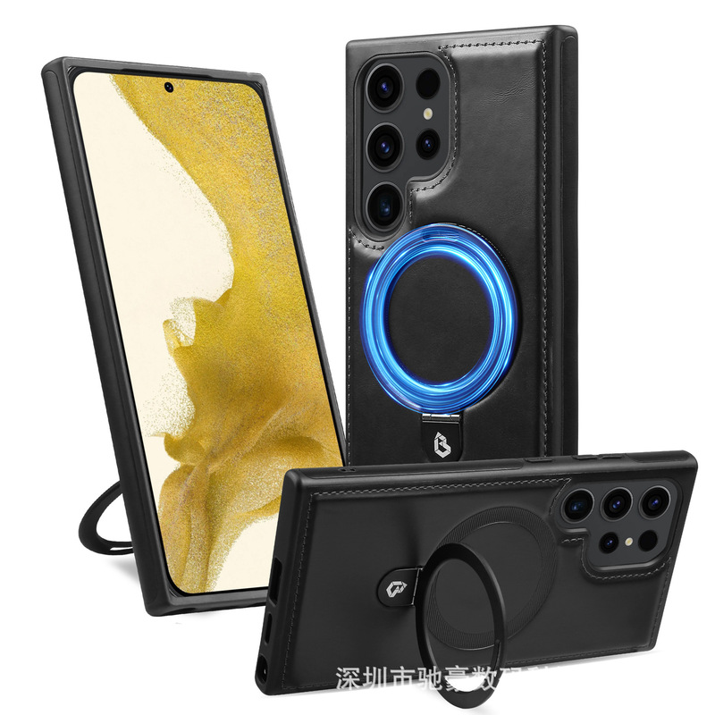 适用S25Ultra高档皮革磁吸支架手机壳S24商务皮套S23全包防摔套22|undefined