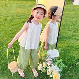 女童套装夏季新款时髦洋气女孩宝宝两件套儿童夏装无袖其他无吊牌