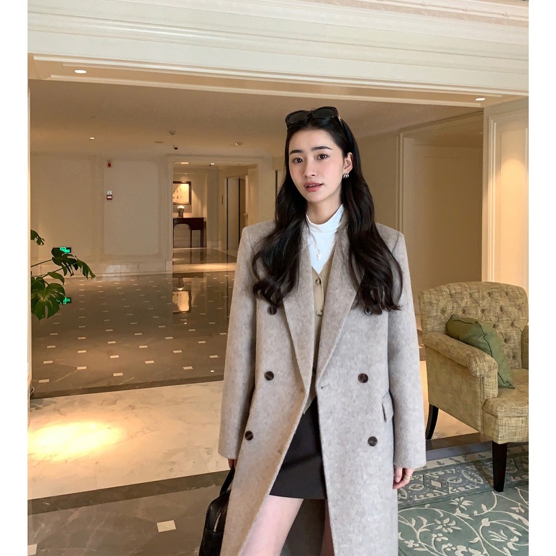 pusumede 重磅尖货 羊毛双面呢大衣女廓形中长款高级气质毛呢外套|undefined