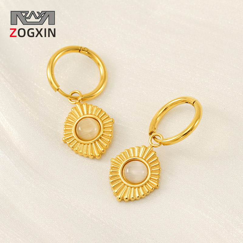 Pendientes de ópalo de acero inoxidable de 18K estilo INS europeo y americano pendientes de acero de titanio de nicho pendientes retro joyas al por mayor