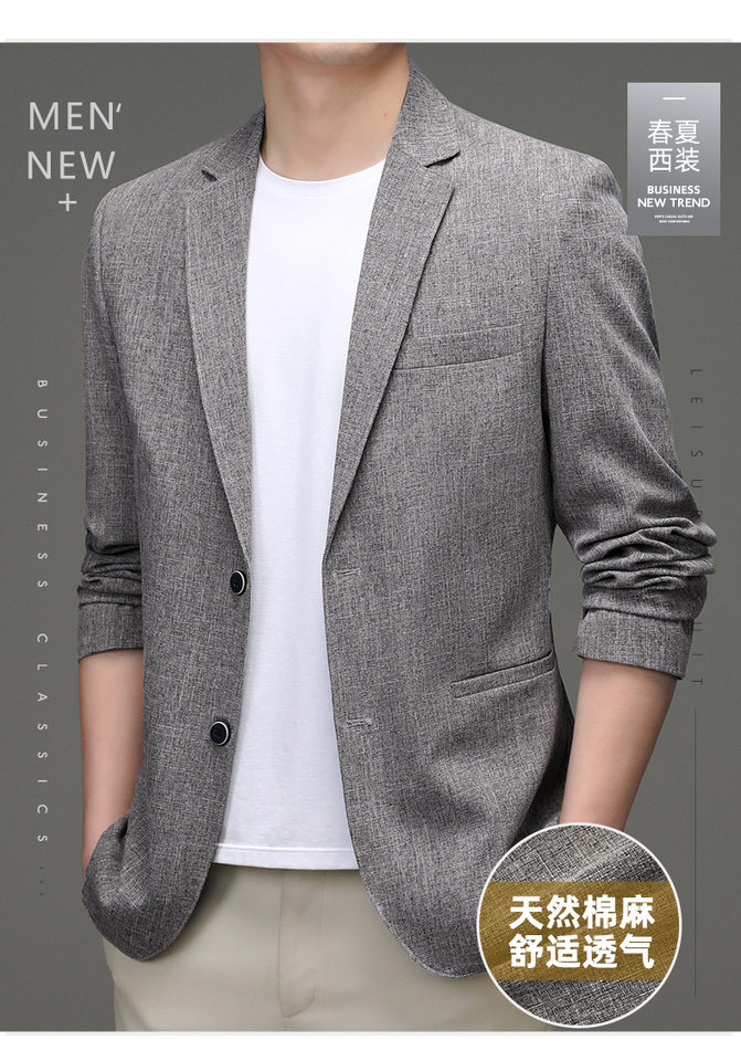 Áo vest nam vải lanh pha cotton mỏng nhẹ dáng ôm xẻ tà sau — Màu xám nhạt, Xanh xám nhạt chi tiết 1