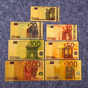 Factory custom gold foil hot selling commemorative banknotes euro color 7-piece collection commemorative ornamental crafts wholesale