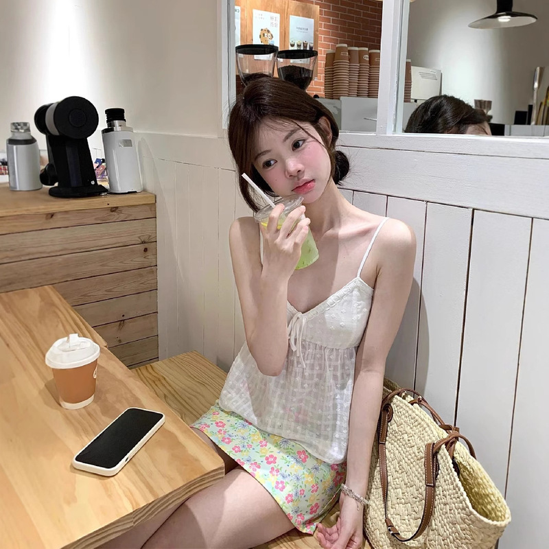 French White Sling dress Children's Summer 2025 New Style Small Early Spring Elegant Floral Skirt suit