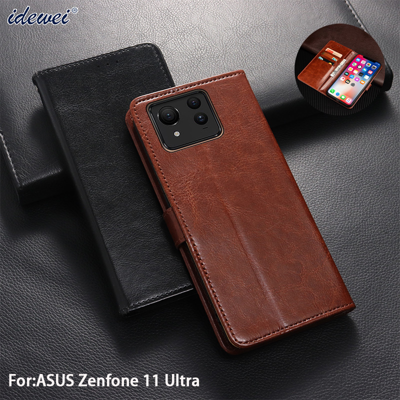 Applicable to ASUS Zenfone 11 Ultra flip leather case ASUS 9 card phone case Crazy Horse pattern protective case Applicable to ASUS Zenfone 11 Ultra flip leather case ASUS 9 card phone case Crazy Horse pattern protective case