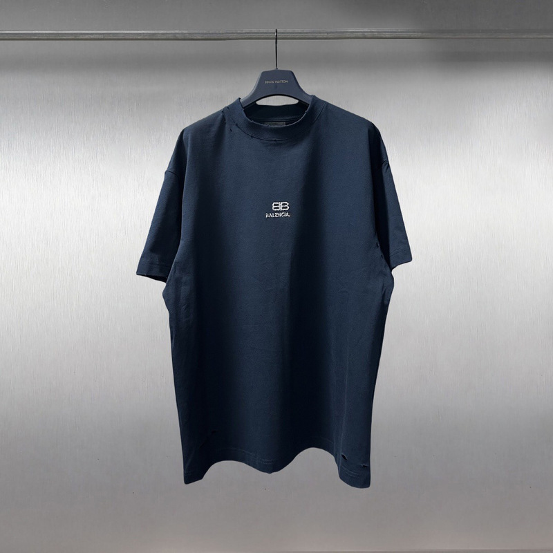 Men's Short-Sleeve T-Shirt Paris Correct Version Base Shirt B Brand Distressed Rhinestone Letter Trendy Brand Pure Cotton T-Shirt Unisex