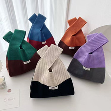 复古撞色针织双色网包韩版ins小众学生出游手拎包百搭遛弯休闲包