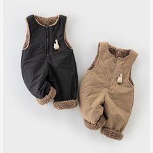 婴儿背带裤秋冬加绒卡通男宝背心式连体裤子童装女宝棉裤冬季外穿
