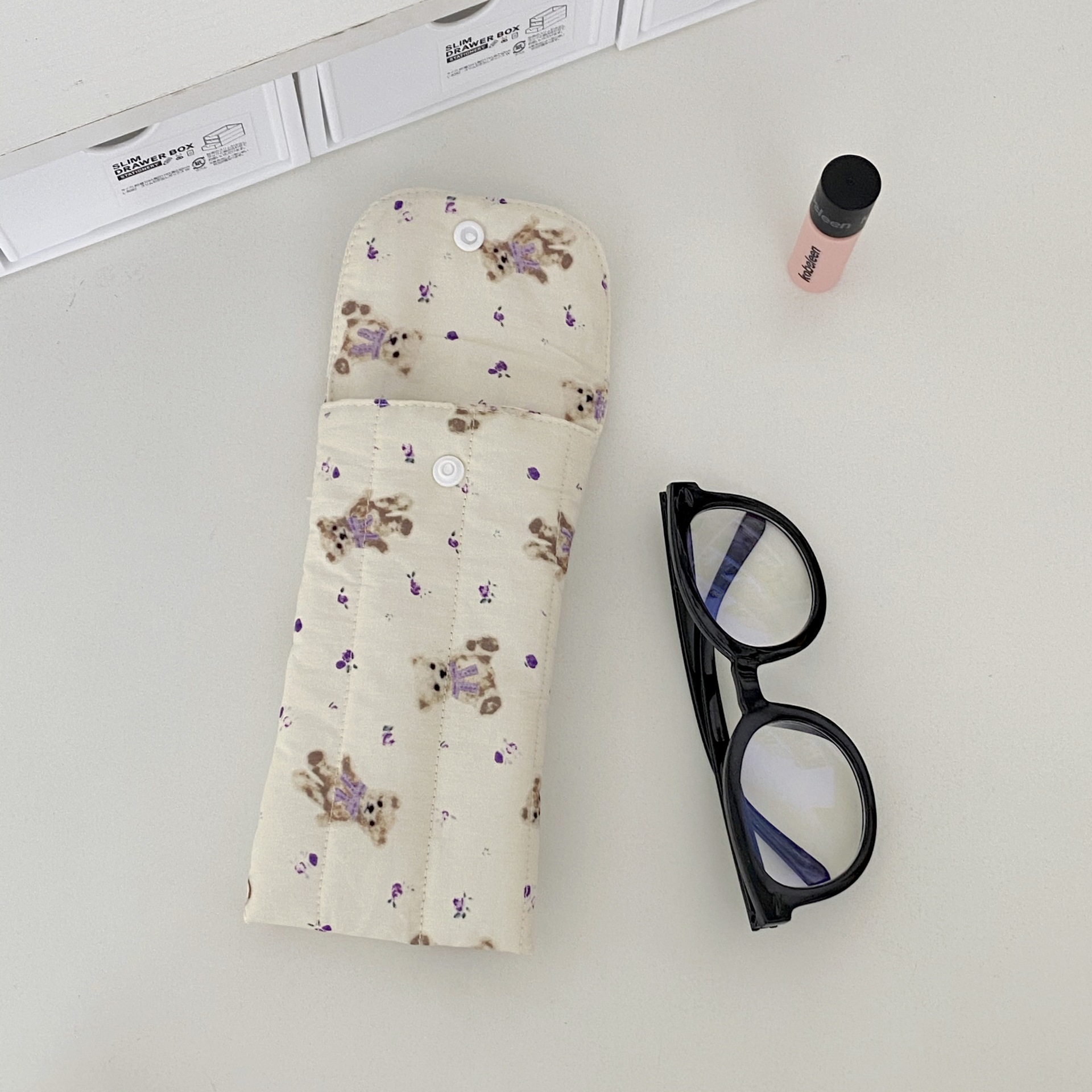 Ins漫画熊眼鏡収納バッグ綿圧壊サングラス袋携帯サングラス収納眼鏡袋布袋