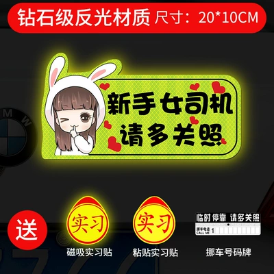 Internship Car Sticker Novice on: Body sticker - strong-magnetic-reflective-blink-rabbit-girl-please-take-more-care-gift