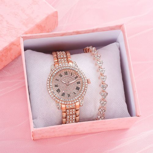 Foreign trade new women's watch full of stars and diamonds women's watch bracelet watch two-piece set gift watch Roman watch