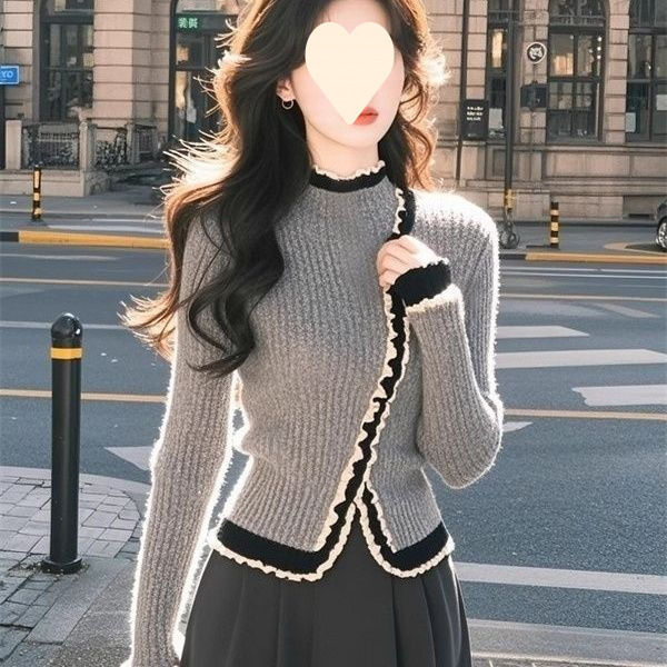 Trendy Winter Versatile Base Top, Flattering and Age-Reducing, Unique Lace Striped Sweater for Christmas