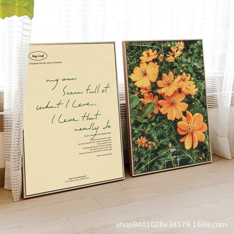 Nordic simple flower decorative painting English letter mural B & B Inn apartment rental room bedroom bedside hanging painting