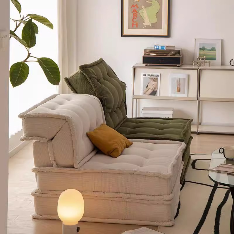 Nordic Mahjong estilo crema sofá sala de estar pequeño apartamento de diseño de la combinación del módulo de un solo sofá de tela Perezoso