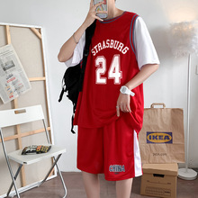 篮球运动套装男夏季薄款胖子大码t恤短裤两件套跑步训练搭配一套