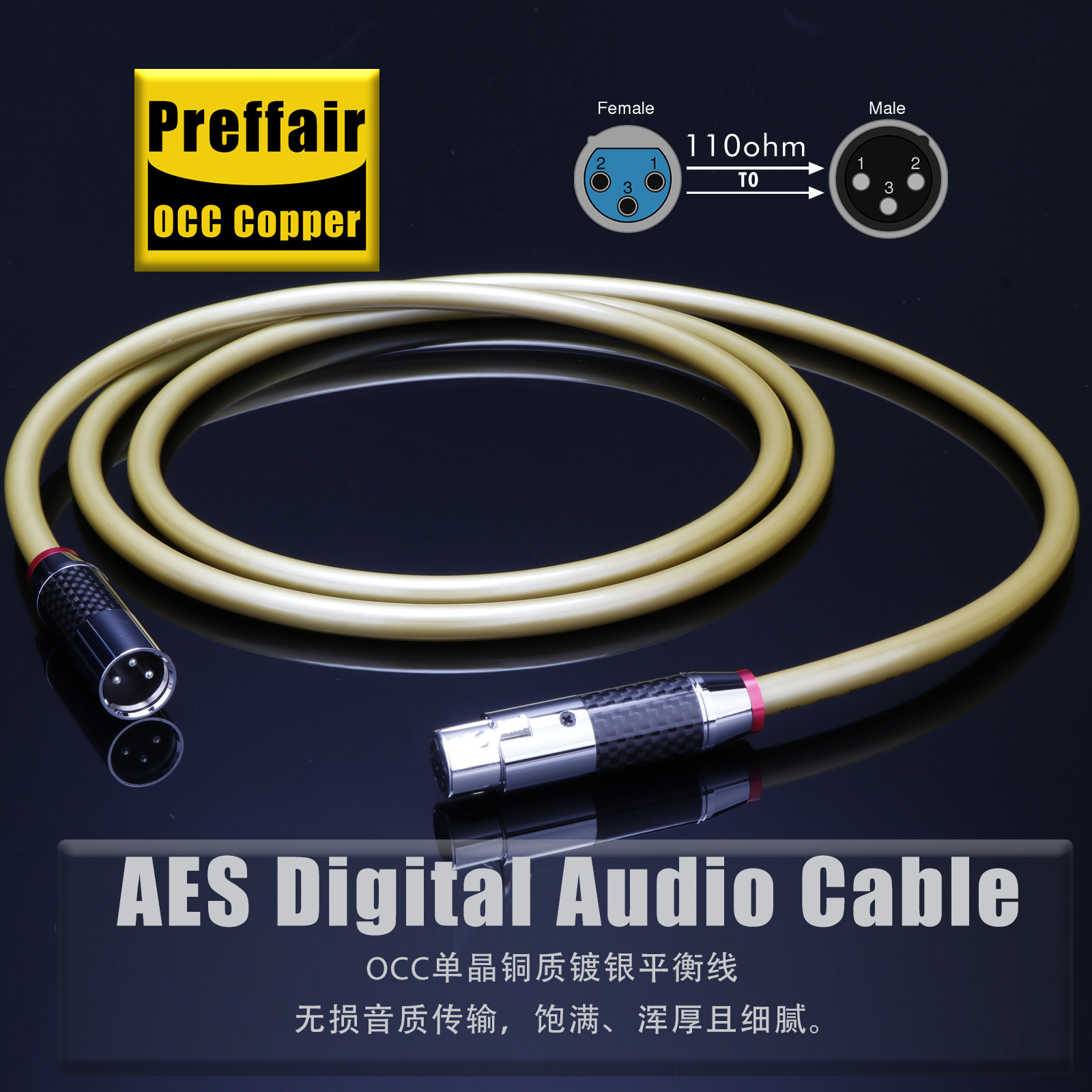 Preffair HIFI音响功放数字平衡线AES/EBU同轴线发烧音频信号线