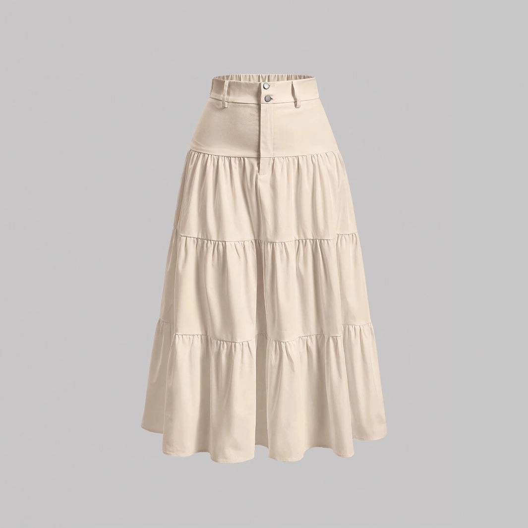 2026 Spring/Summer European and American Amazon Cross-Border New Women's Solid Color High-Waisted Skirt Elegant and Stylish Base Skirt