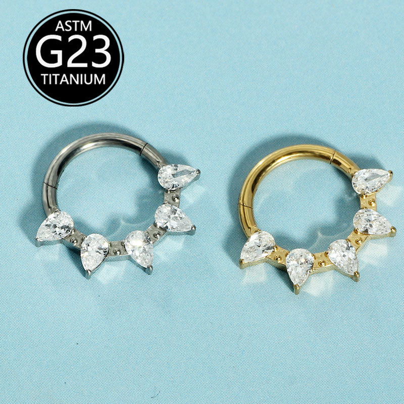 G23 Titanium Nose Ring 1.2x8mm CZ Inlay Nose Stud Hoop Piercing Jewelry for Women Men detail image 7