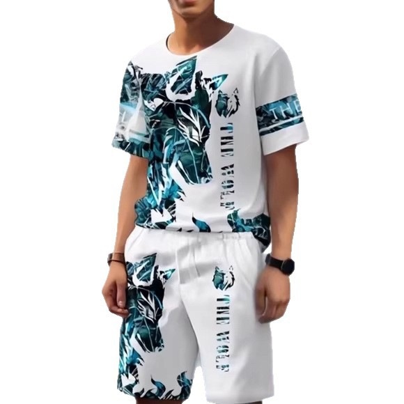 Men's Clothing Men's Casual Summer Set Breathable Cotton T-Shirt And Shorts Two-Piece Outfit_viptrois.com