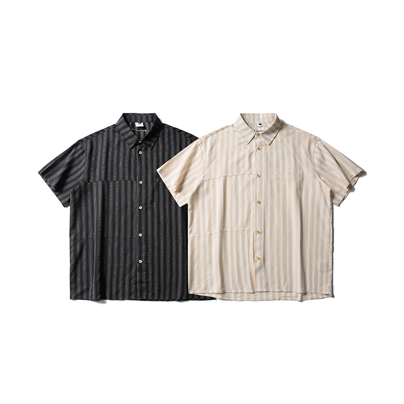 Wuhang 25 Summer New Japanese Fashionable Simple Striped Short-sleeved Shirt Men's All-match Work Shirt Jacket