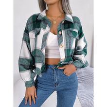 H 72932 Plaid lantern sleeve wool coat ���ӵ�����ë������