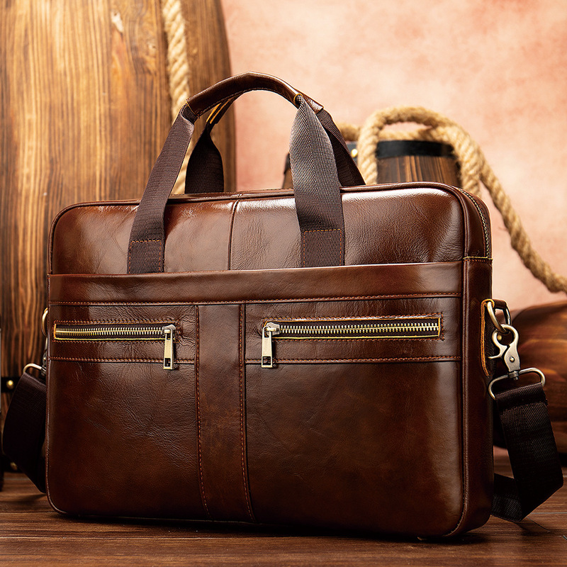 Men's Genuine Leather Briefcase Business Men's Bag Top Layer Cowhide Portable Lawyer Computer Bag Men's Shoulder Crossbody Bag
