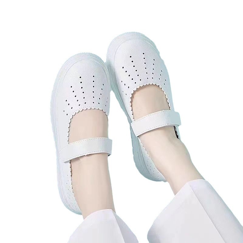 Zapatos de enfermería de verano huecos transpirables antiodor suela suave no se cansa un solo pie zapatos de trabajo médico zapatos blancos