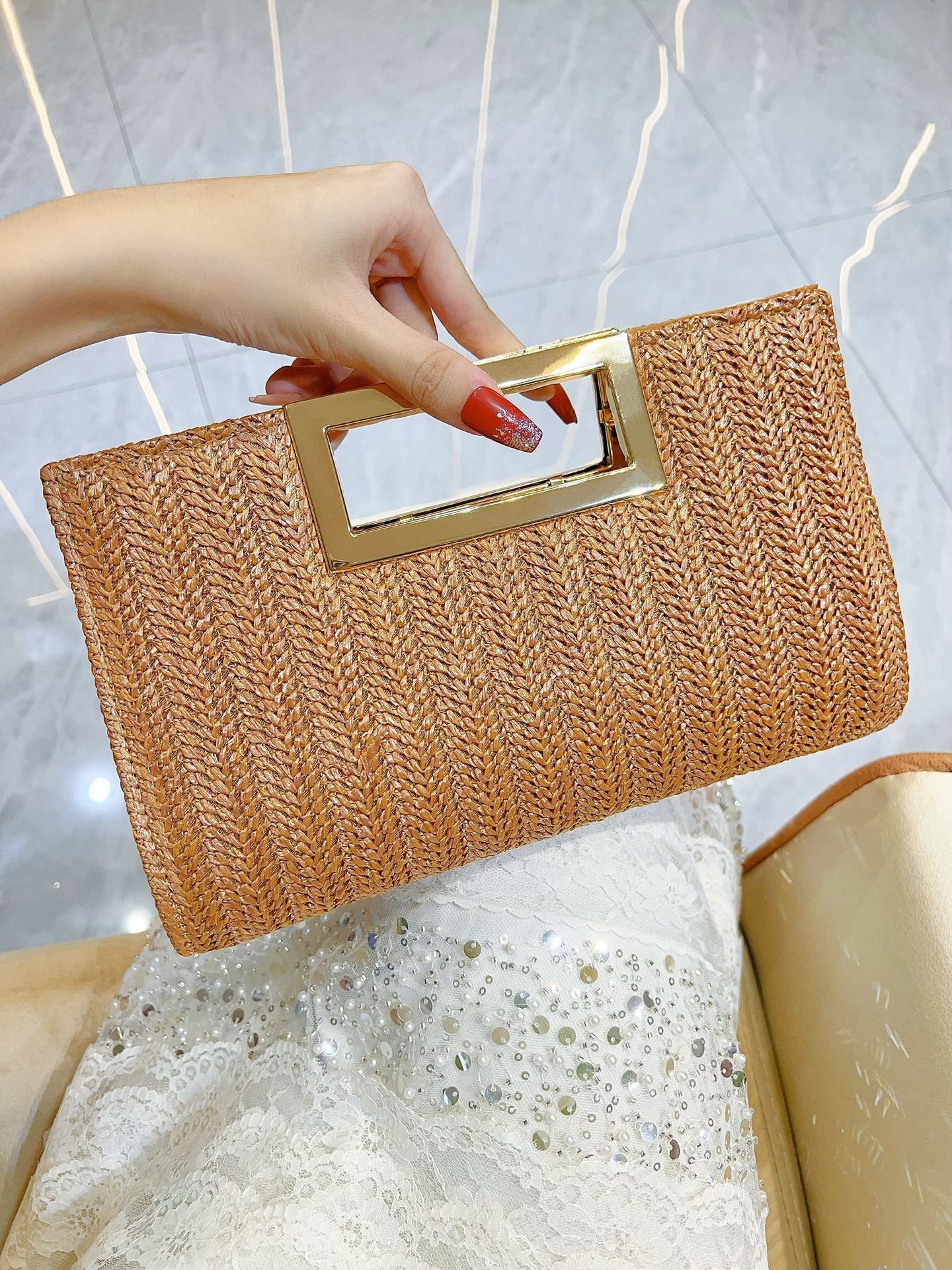 New Cross-Border Woven Handbag Clutch Straw Fashion Simple Crossbody Hot-Selling Women's Bag Large Capacity_voghion.com