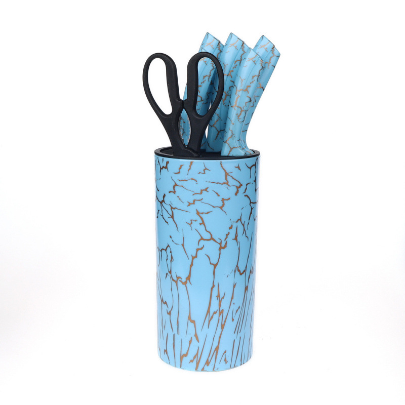 Cuchillo de cocina de punto transfronterizo de siete piezas con base de barril de mármol Cuchillo antiadherente corrugado Ventas directas de fábrica