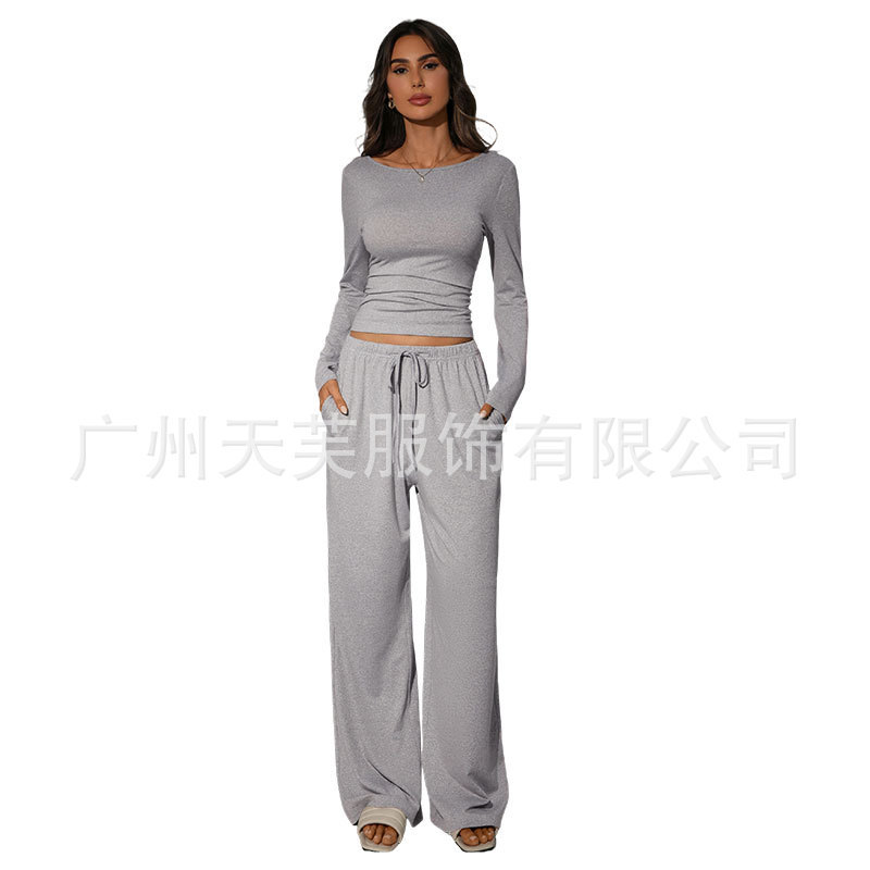 K26ST8124跨境卡戴珊爆款修身舒适宽松长裤休闲时尚套装长袖2件套|undefined