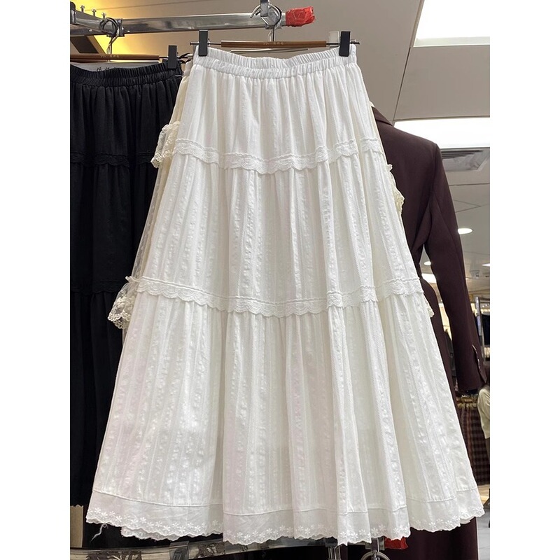 Cotton Cake Embroidered Flower Stitching Skirt Long Skirt Women's Spring and Summer New Long A- line White Long Skirt A3555 Cotton Cake Embroidered Flower Stitching Skirt Long Skirt Women's Spring and Summer New Long A- line White Long Skirt A3555