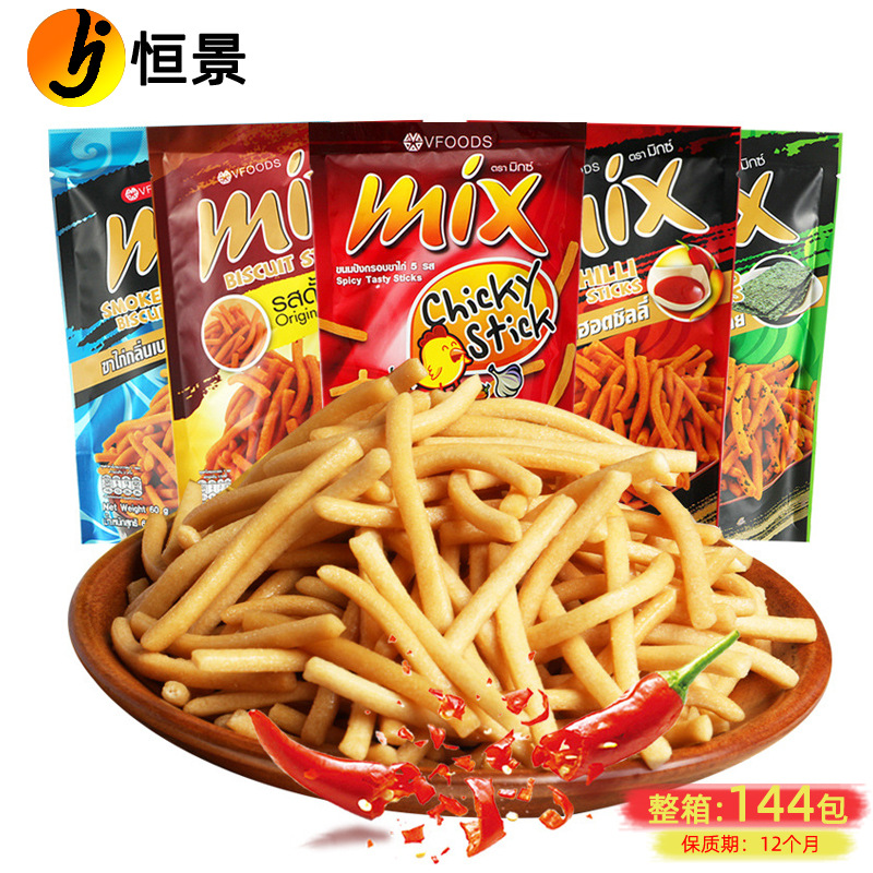 泰国进口VFOODS MIX脆脆条30g 香辣网红虾条膨化小吃薯条零食批发