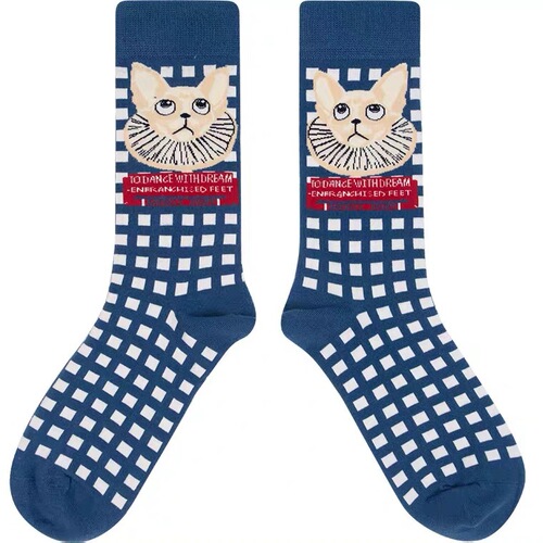 Trendy brand lolita French illustration cartoon literary female medium high-top retro pink cat cute girl socks