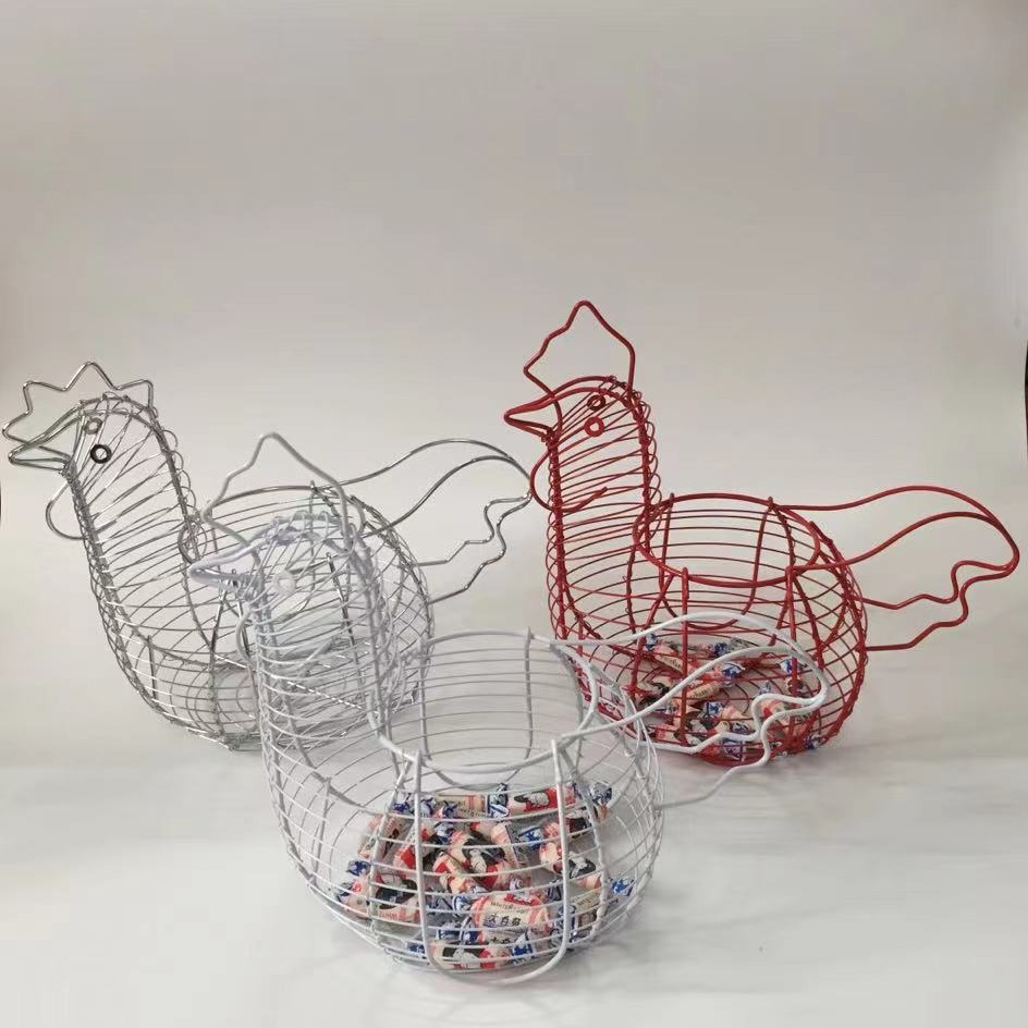 Cesta de frutas de hierro cesta de huevos tejida cesta de aperitivos de almacenamiento de hierro cesta tejida creativa multiusos cesta de gallo cesta de gallina