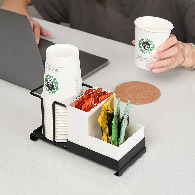 一次性金属取杯器桌面纸杯子水杯架创意咖啡杯糖包茶包收纳盒|undefined