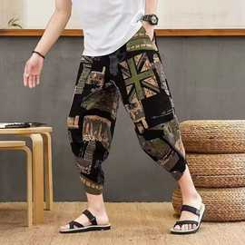 七分裤男士短裤夏季潮牌冰丝中国风7分六分八分马裤男款休闲中裤