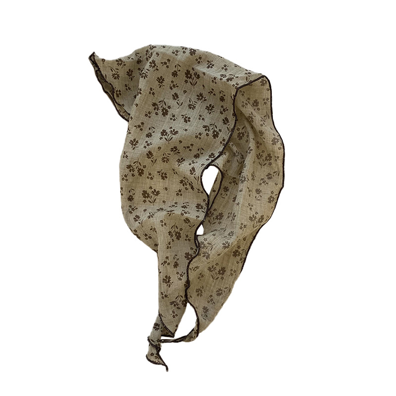 Bufandas triangulares cuello nuevo pañuelo para mujeres pastílico viento versátil de alto nivel sensación bufandas de flores trituradas bordes de media luna de punto correa de pelo