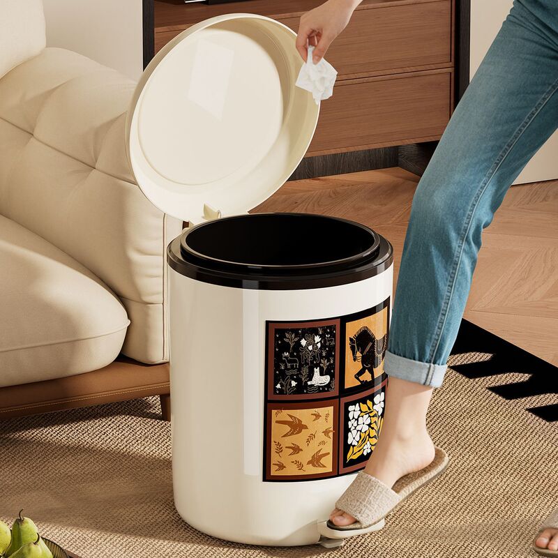 High-End Household Trash Can with Wheels, Movable, with Lid, Vintage Style, Large Capacity, for Living Room, Bedroom, and Kitchen High-End Household Trash Can with Wheels, Movable, with Lid, Vintage Style, Large Capacity, for Living Room, Bedroom, and Kitchen
