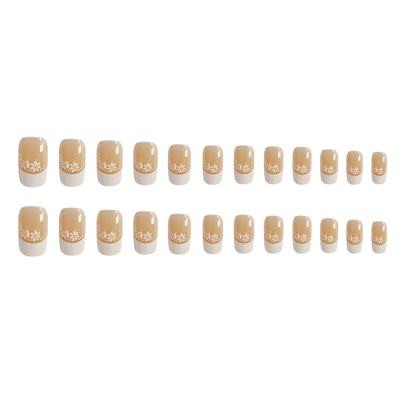 Desnudo, borde blanco francés, uñas largas, frescas y elegantes, puntos de perforación de uñas, 24 piezas de parche de uñas terminado