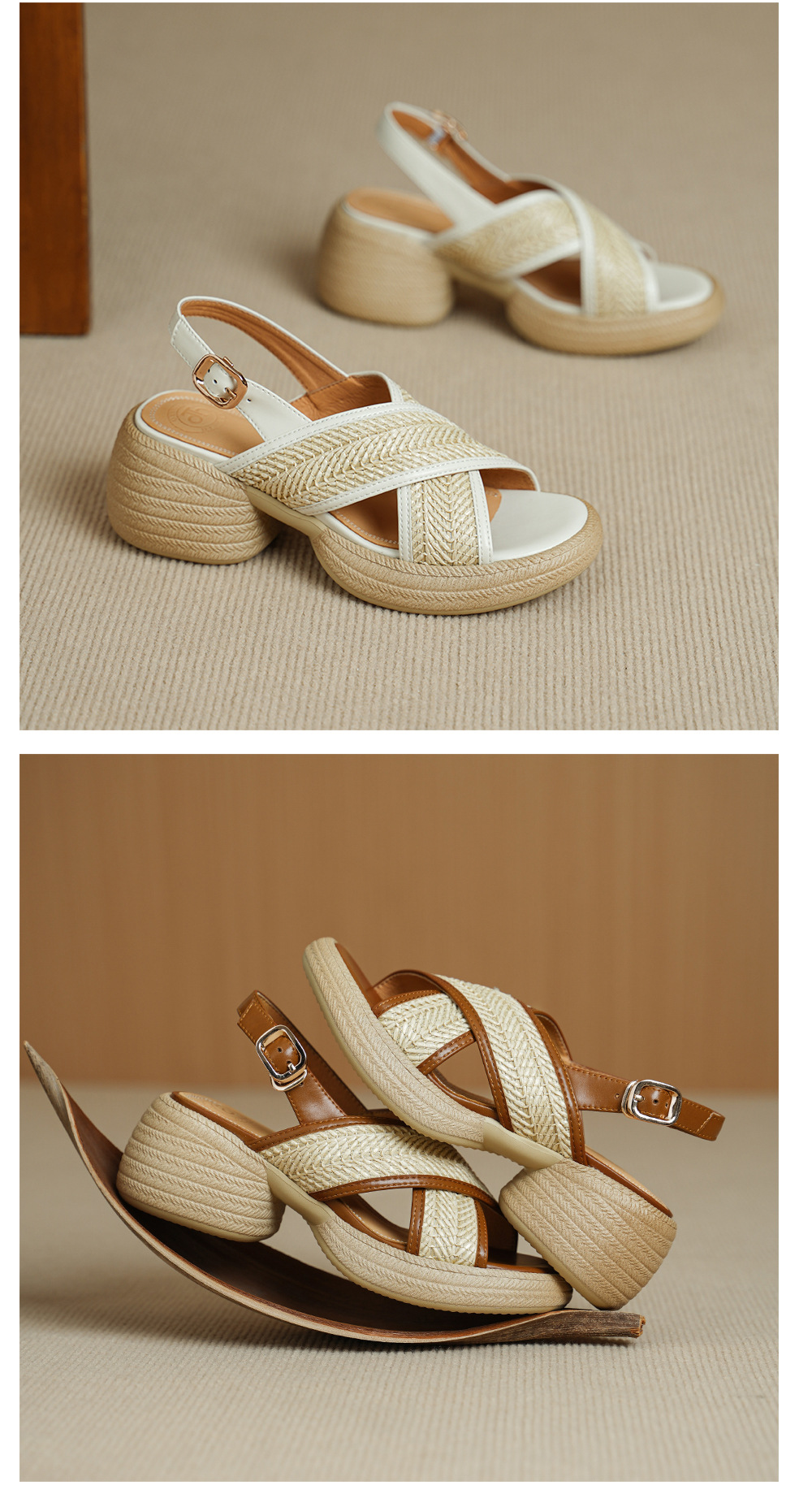 Sandal nữ cao gót mũi hở quai chéo khóa một chữ, đế dày gót thô — Màu nâu nhạt chi tiết 12