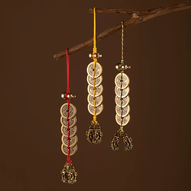 纯黄铜加厚五帝钱咬钱貔貅公母实心小葫芦五帝挂件门对门挂件葫芦