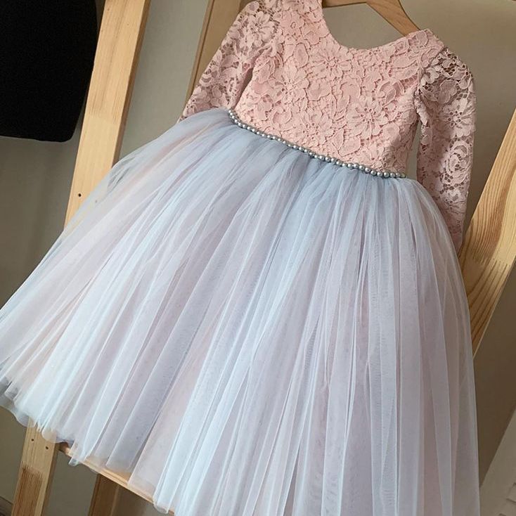 Elegantes Prinzessinnenkleid für Mädchen – Langärmeliges Partykleid aus weichem Polyester, Sicherheitsklasse A, perfekt für Auftritte und besondere Anlässe_voghion.com