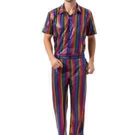 酒吧歌手演出服复古迪斯科服装80年代牛仔格子套装嘻哈歌手舞台装