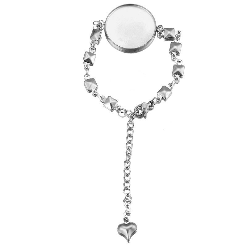 20mm Acero inoxidable gema bandeja pulsera soporte inferior ranura cubierta de goma pieza DIY joyería hecha a mano Accesorios