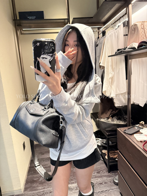 YOLO SHOP 黑色连帽卫衣女修身百搭设计感翻领美式开衫外套上衣|undefined