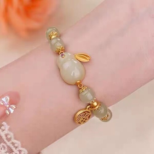New Chinese style jade rabbit bracelet for women, ins niche design, high-looking student bracelet, ancient style birthday gift for best friend